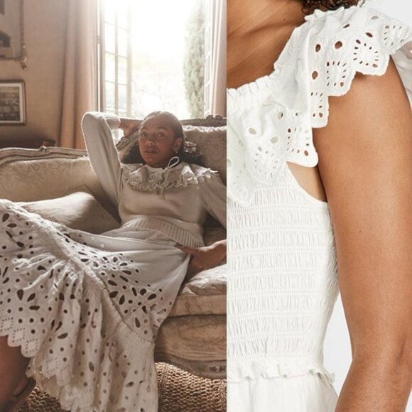 NEW Sea New York White Eyelet Smocked Maxi Dress Size XL Shopbop Boho Wedding - Picture 2 of 14